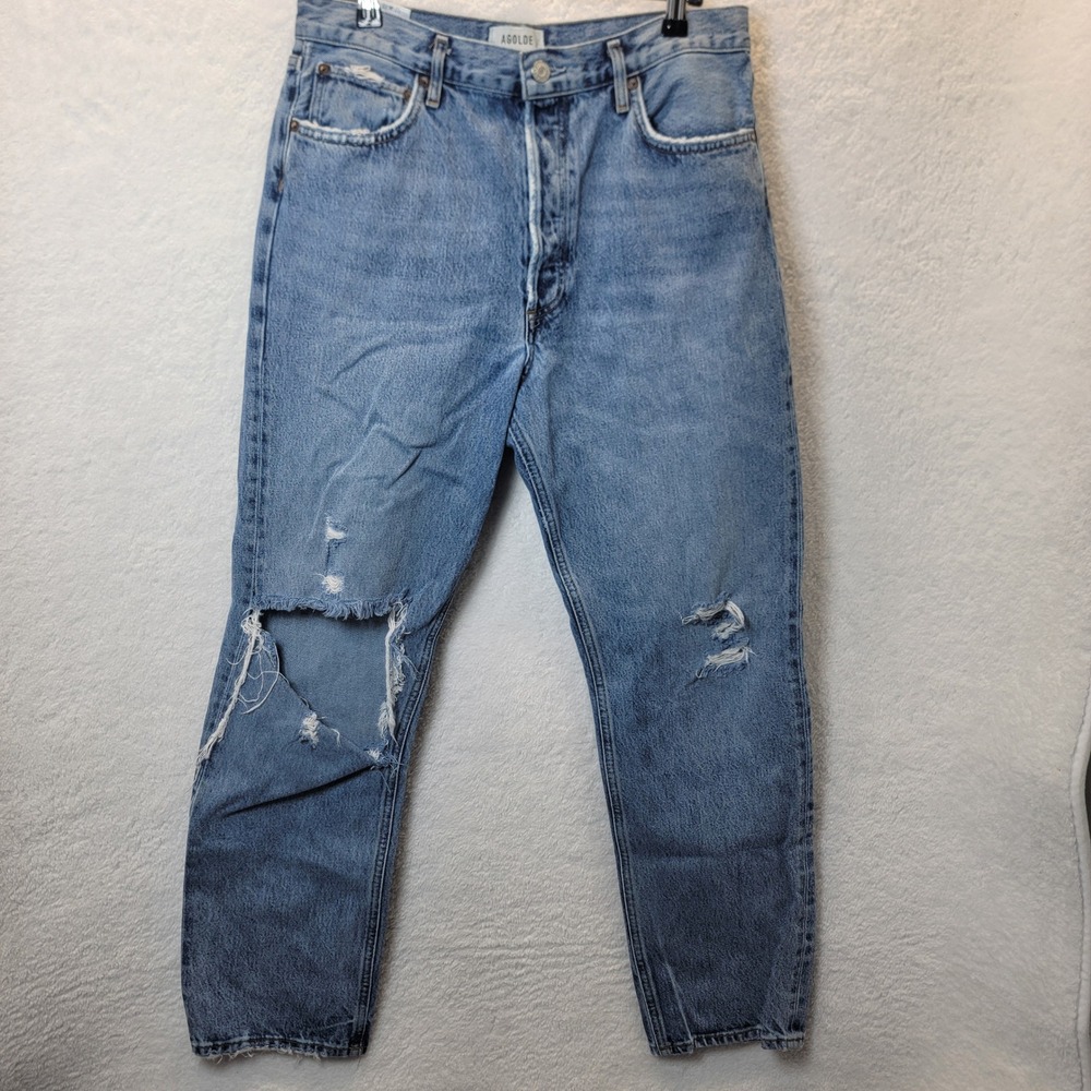 AGOLDE 90s Pinch High Rise Rigid Straight Distressed Jeans Organic Cotton Sz 30